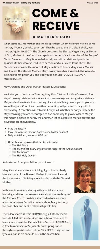 May - A Mother's Love Come & Receive